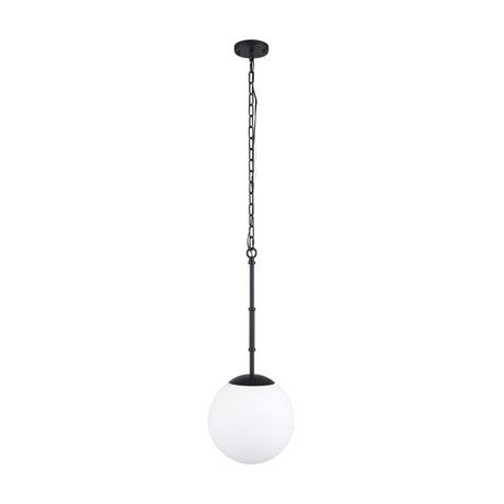 Edie Matte Black Metal w/ Frosted Glass Globe 1-Light Pendant by Mercana at Eve Furniture