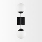 Edie Matte Black Metal w/ Frosted Glass Globes 2-Light Wall Sconce by Mercana at Eve Furniture