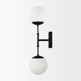 Edie Matte Black Metal w/ Frosted Glass Globes 2-Light Wall Sconce by Mercana at Eve Furniture