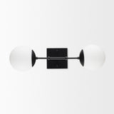 Edie Matte Black Metal w/ Frosted Glass Globes 2-Light Wall Sconce by Mercana at Eve Furniture