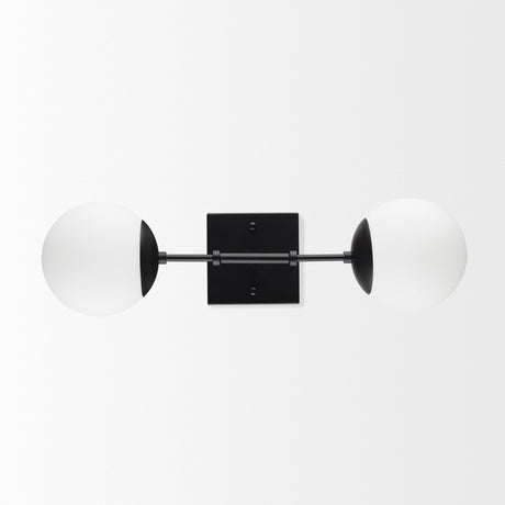 Edie Matte Black Metal w/ Frosted Glass Globes 2-Light Wall Sconce by Mercana at Eve Furniture