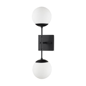 Edie Matte Black Metal w/ Frosted Glass Globes 2-Light Wall Sconce by Mercana at Eve Furniture