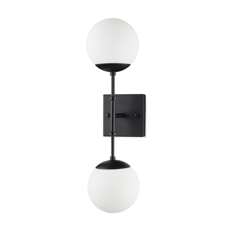 Edie Matte Black Metal w/ Frosted Glass Globes 2-Light Wall Sconce by Mercana at Eve Furniture
