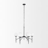 Edie Matte Black Metal w/ Frosted Glass Globes 6-Light Chandelier by Mercana at Eve Furniture