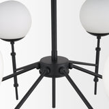 Edie Matte Black Metal w/ Frosted Glass Globes 6-Light Chandelier by Mercana at Eve Furniture