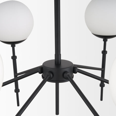 Edie Matte Black Metal w/ Frosted Glass Globes 6-Light Chandelier by Mercana at Eve Furniture