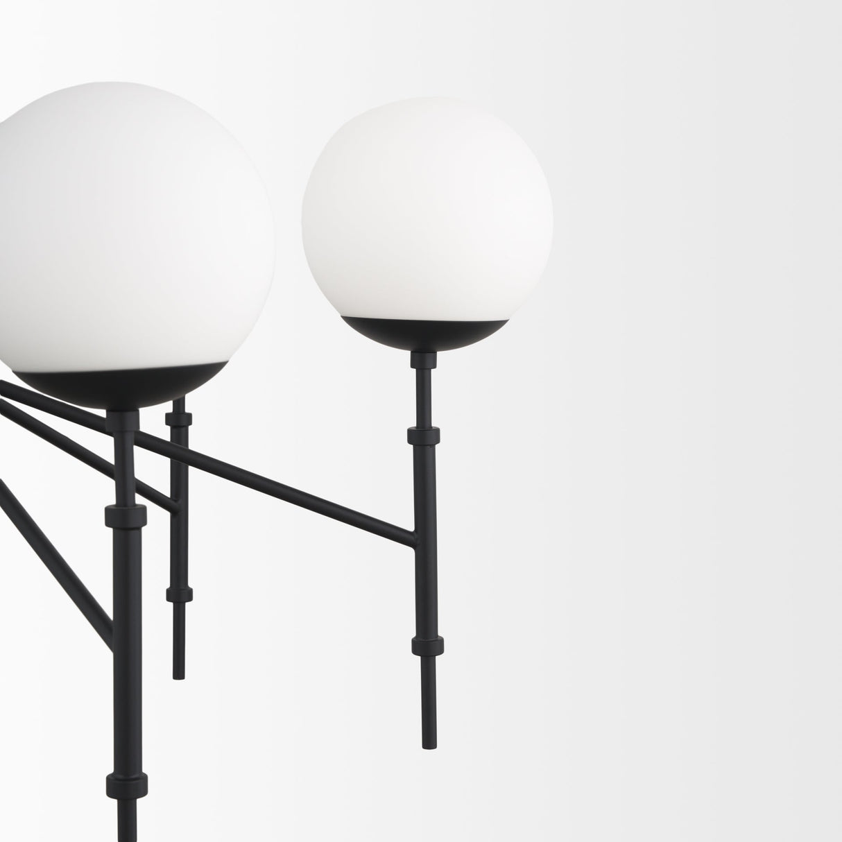 Edie Matte Black Metal w/ Frosted Glass Globes 6-Light Chandelier by Mercana at Eve Furniture