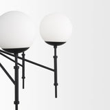 Edie Matte Black Metal w/ Frosted Glass Globes 6-Light Chandelier by Mercana at Eve Furniture