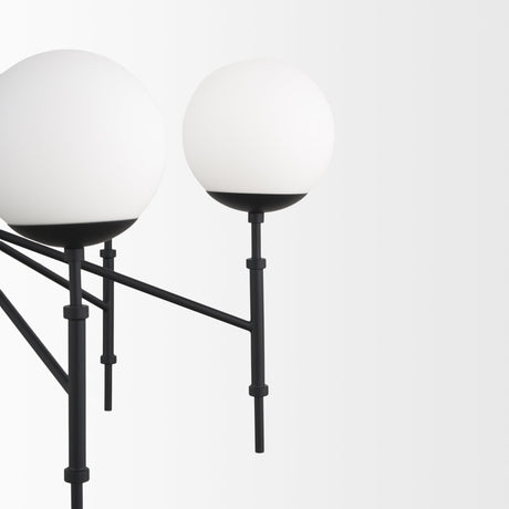 Edie Matte Black Metal w/ Frosted Glass Globes 6-Light Chandelier by Mercana at Eve Furniture