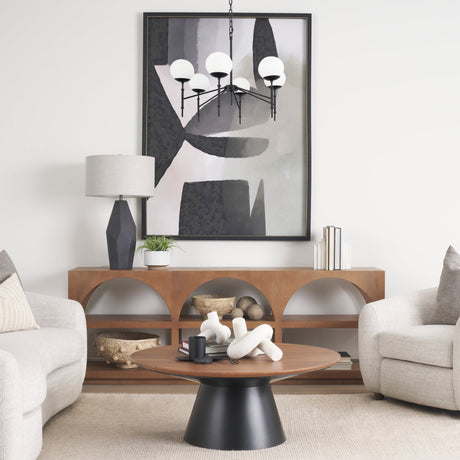 Edie Matte Black Metal w/ Frosted Glass Globes 6-Light Chandelier by Mercana at Eve Furniture