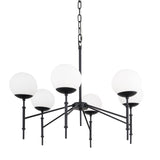 Edie Matte Black Metal w/ Frosted Glass Globes 6-Light Chandelier by Mercana at Eve Furniture
