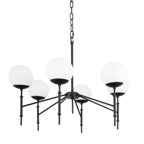 Edie Matte Black Metal w/ Frosted Glass Globes 6-Light Chandelier by Mercana at Eve Furniture