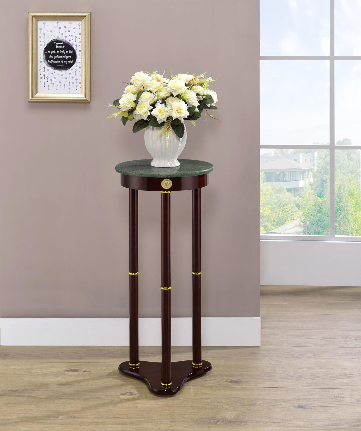 Edie Merlot Round Marble Top Accent Table