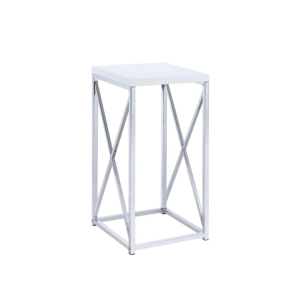 Edmund Glossy White/Chrome Accent Table with X-cross