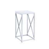 Edmund Glossy White/Chrome Accent Table with X-cross