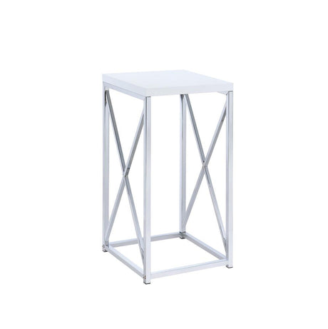 Edmund Glossy White/Chrome Accent Table with X-cross