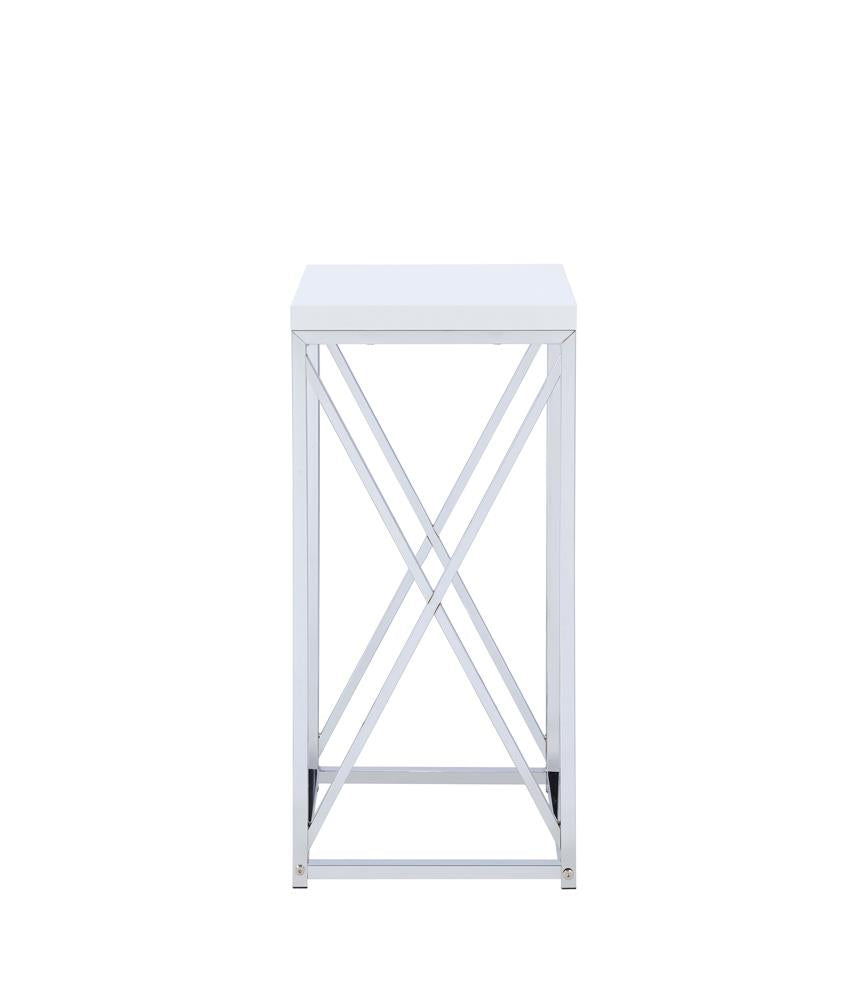 Edmund Glossy White/Chrome Accent Table with X-cross