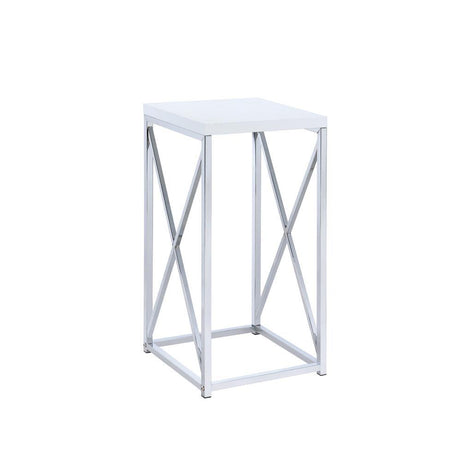 Edmund Glossy White/Chrome Accent Table with X-cross by Coaster at Eve Furniture