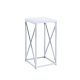 Edmund Glossy White/Chrome Accent Table with X-cross by Coaster at Eve Furniture