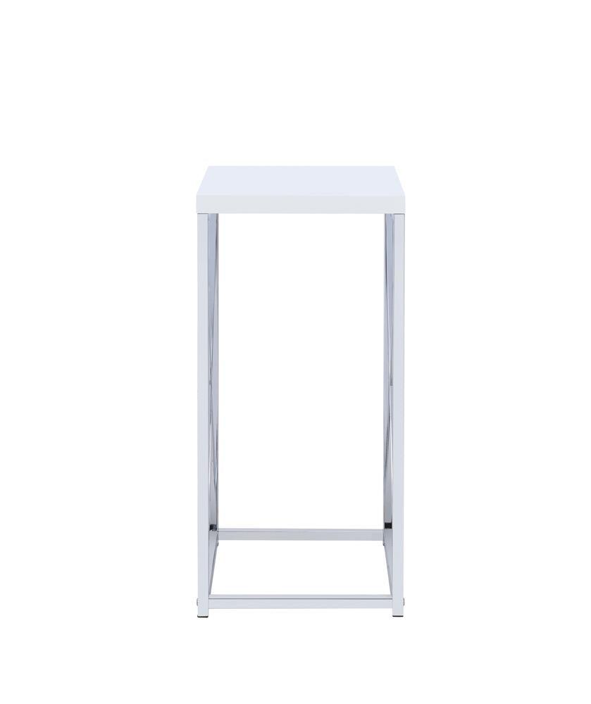 Edmund Glossy White/Chrome Accent Table with X-cross by Coaster at Eve Furniture