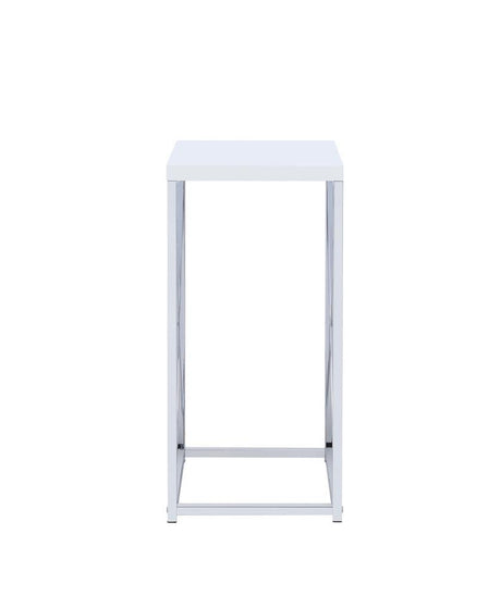 Edmund Glossy White/Chrome Accent Table with X-cross by Coaster at Eve Furniture