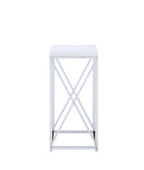 Edmund Glossy White/Chrome Accent Table with X-cross by Coaster at Eve Furniture