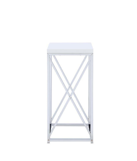 Edmund Glossy White/Chrome Accent Table with X-cross by Coaster at Eve Furniture