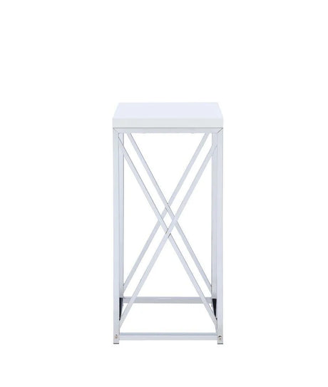 Edmund Glossy White/Chrome Accent Table with X-cross by Coaster at Eve Furniture