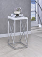 Edmund Glossy White/Chrome Accent Table with X-cross by Coaster at Eve Furniture