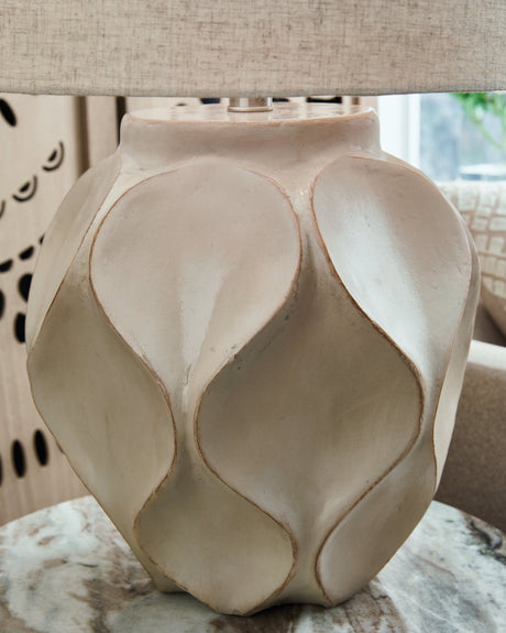 Edselham Distressed Cream Table Lamp by Ashley at Eve Furniture