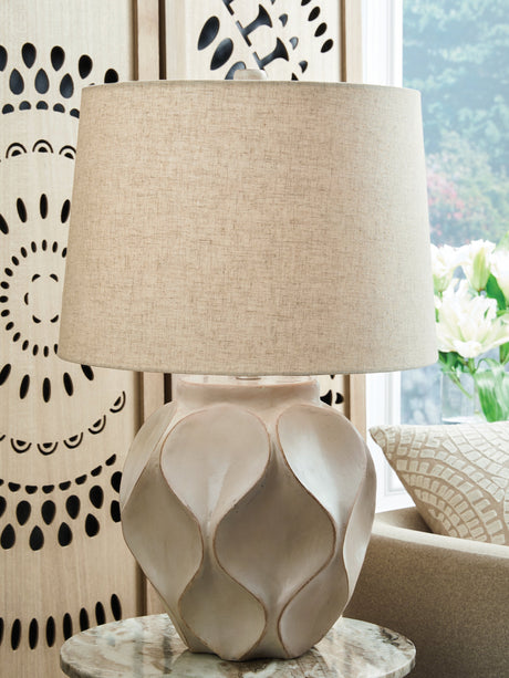 Edselham Distressed Cream Table Lamp by Ashley at Eve Furniture