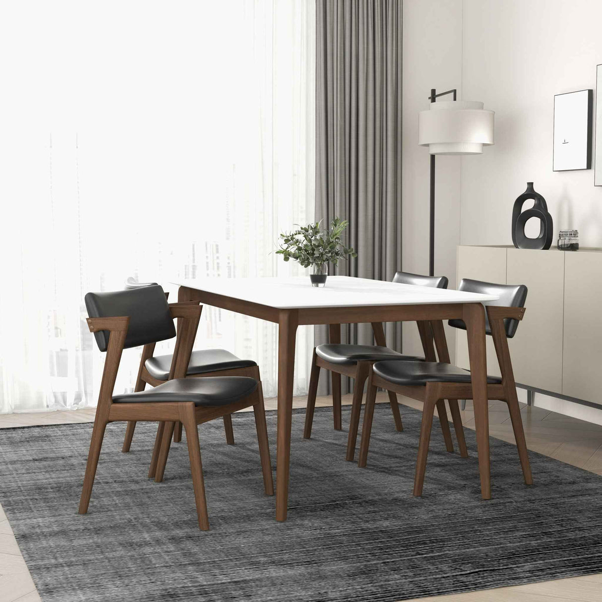 Edwin Mid Century Modern Black Vegan Leather Dining Chair (Set Of 2) by Ashcroft Furniture at Eve Furniture