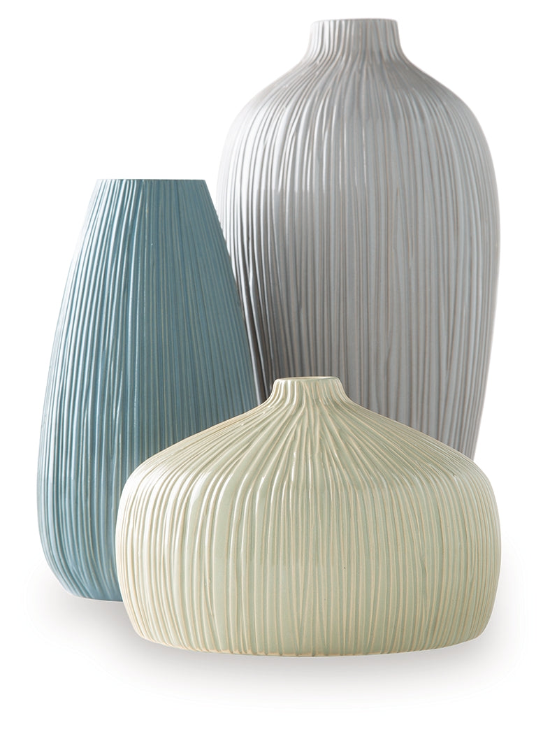 Eiderman Gray/Blue/Green Vase (Set of 3) by Ashley at Eve Furniture