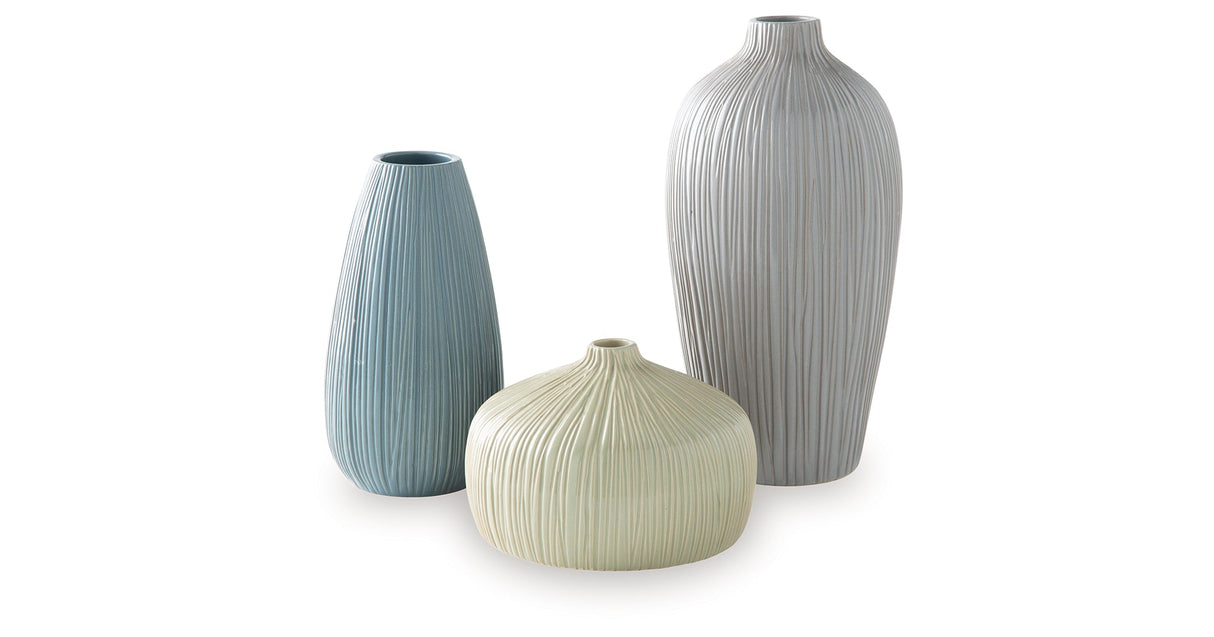 Eiderman Gray/Blue/Green Vase (Set of 3) by Ashley at Eve Furniture