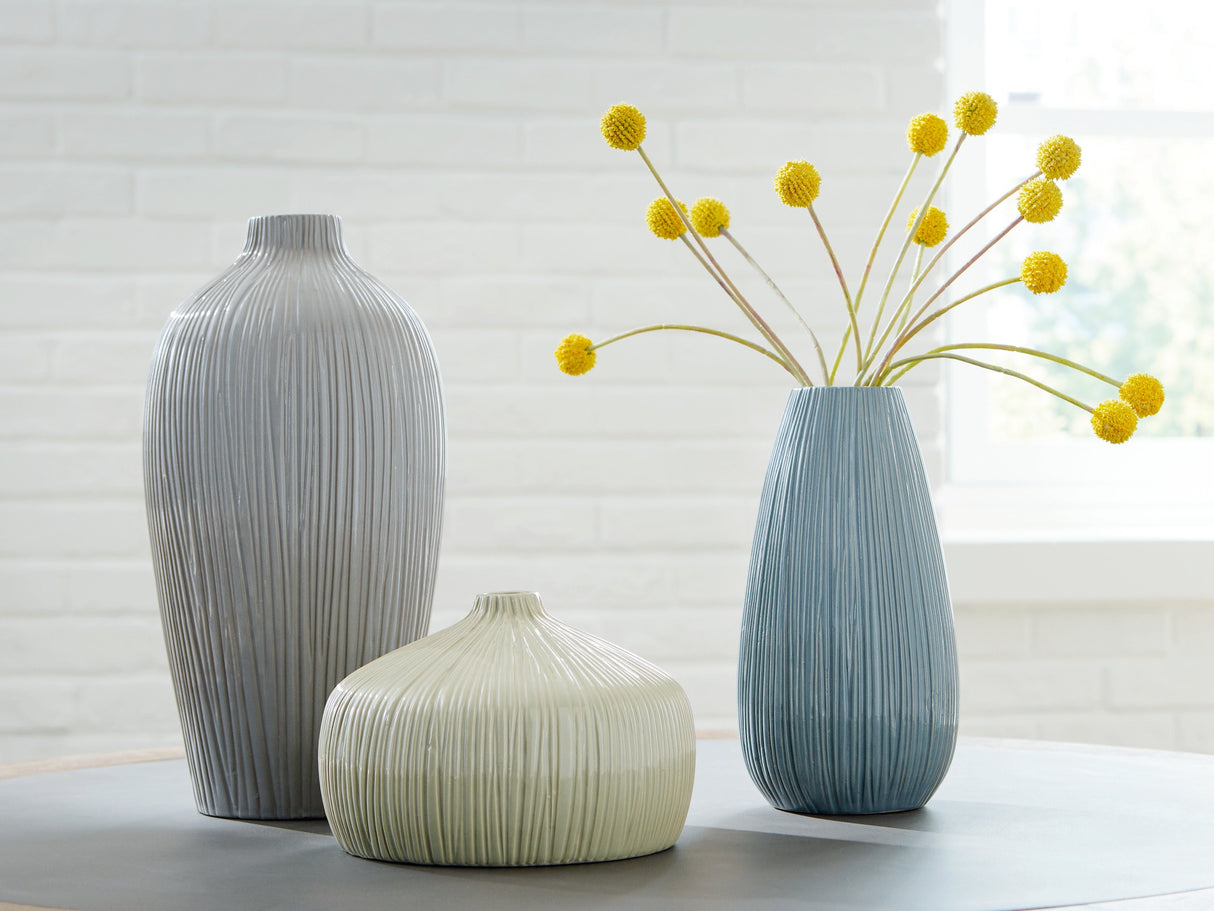 Eiderman Gray/Blue/Green Vase (Set of 3) by Ashley at Eve Furniture