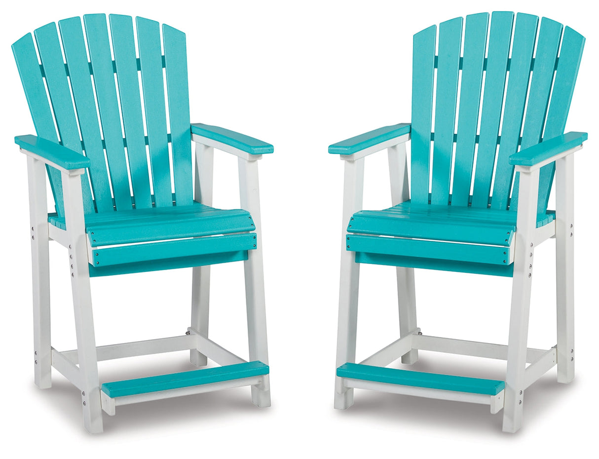 Eisely Turquoise/White Outdoor Counter Height Barstool