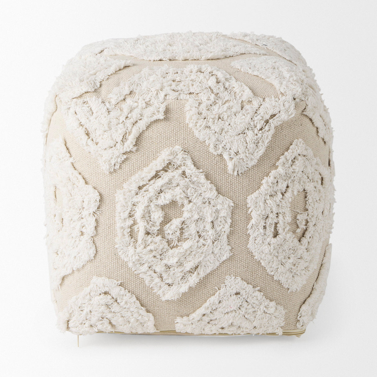 Ekanta Cream/Beige Patterned Cotton Pouf by Mercana at Eve Furniture