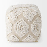 Ekanta Cream/Beige Patterned Cotton Pouf by Mercana at Eve Furniture