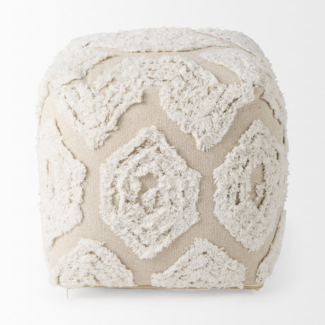 Ekanta Cream/Beige Patterned Cotton Pouf by Mercana at Eve Furniture
