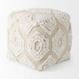 Ekanta Cream/Beige Patterned Cotton Pouf by Mercana at Eve Furniture