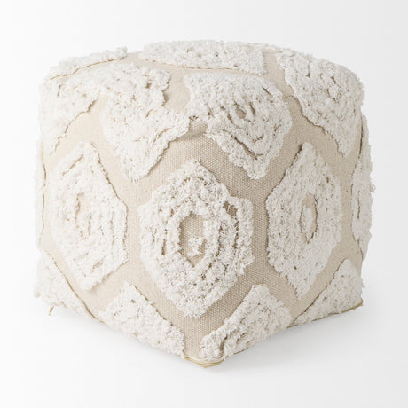 Ekanta Cream/Beige Patterned Cotton Pouf by Mercana at Eve Furniture