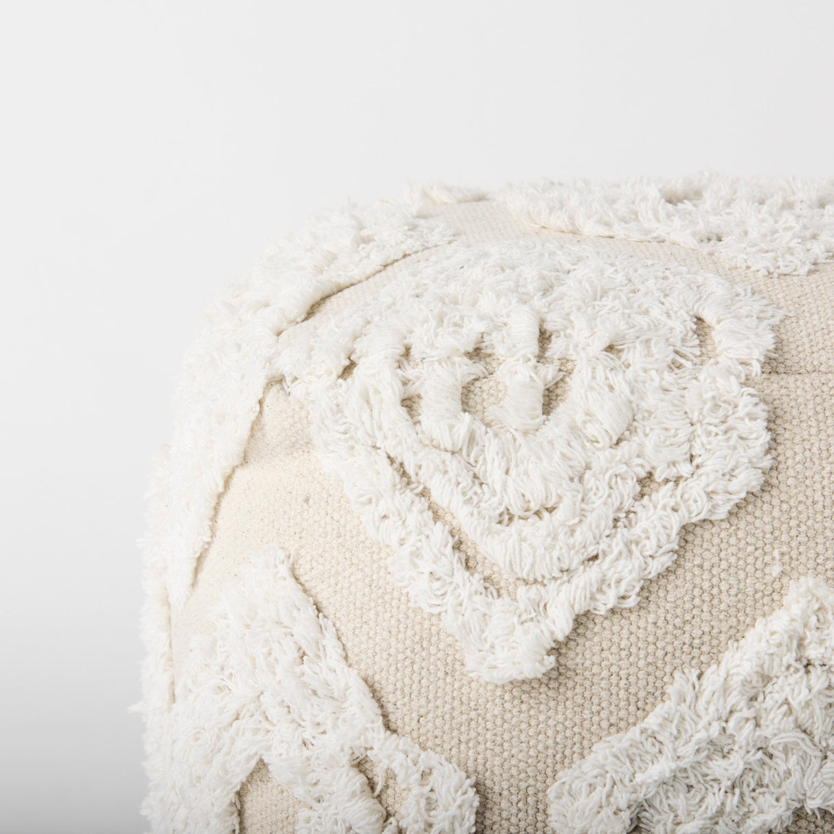Ekanta Cream/Beige Patterned Cotton Pouf by Mercana at Eve Furniture