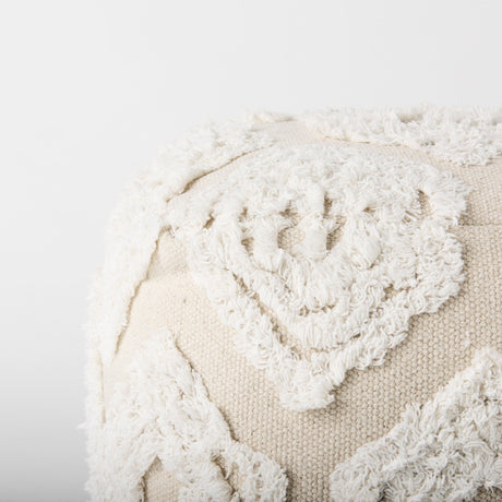 Ekanta Cream/Beige Patterned Cotton Pouf by Mercana at Eve Furniture