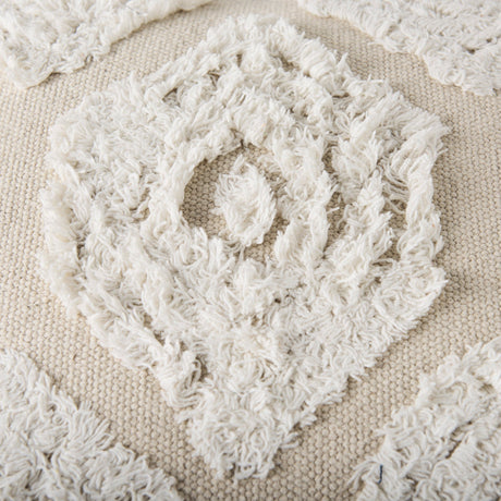 Ekanta Cream/Beige Patterned Cotton Pouf by Mercana at Eve Furniture