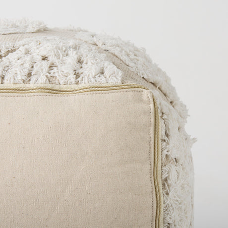 Ekanta Cream/Beige Patterned Cotton Pouf by Mercana at Eve Furniture