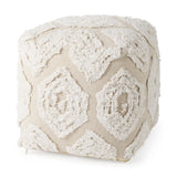 Ekanta Cream/Beige Patterned Cotton Pouf by Mercana at Eve Furniture