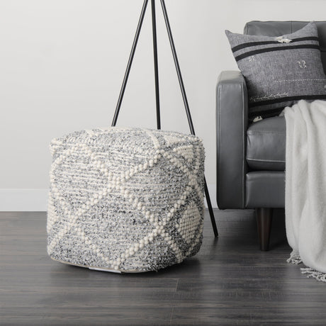 Ekiya Black/White Yarn and Wool Patterened Pouf by Mercana at Eve Furniture