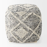 Ekiya Black/White Yarn and Wool Patterened Pouf by Mercana at Eve Furniture