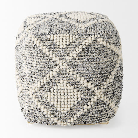Ekiya Black/White Yarn and Wool Patterened Pouf by Mercana at Eve Furniture