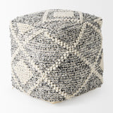 Ekiya Black/White Yarn and Wool Patterened Pouf by Mercana at Eve Furniture
